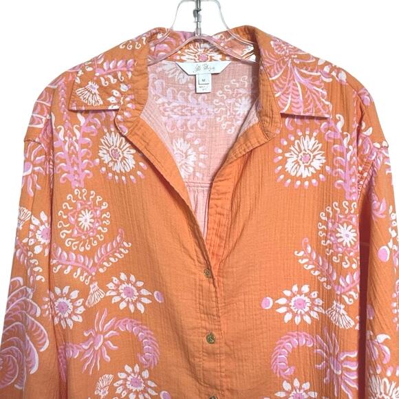 Lilly Pulitzer Kwitney Long Sleeve V Neck Button Front Coverup Tunic Medium - Picture 3 of 11